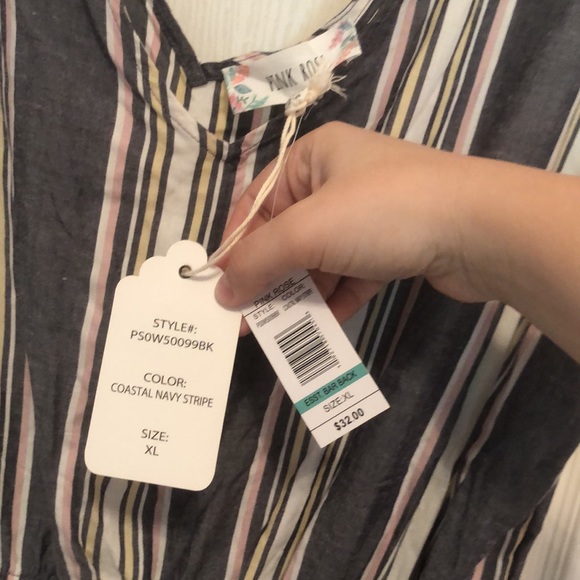 PINK ROSE - Coastal Navy Stripe Dress With Pockets - Picture 8 of 9